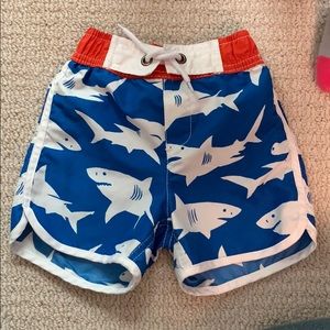 Mini Boden shark print swim trunks, size 2-3 yrs